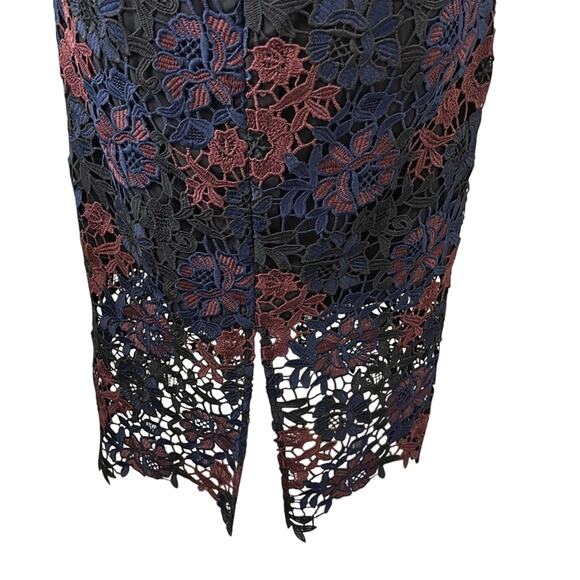 Topshop lace pencil midi skirt. Black blue burgundy. Faux leather waist. Sz 4P - Picture 5 of 12